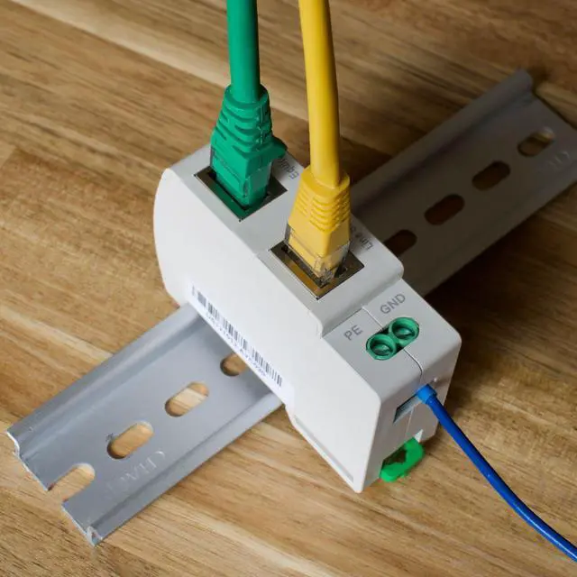Alt view image 4 of 5 - WTH-SG/RJ45-E DIN-Rail Mounted Gigabit Ethernet PoE Surge Protector Full GDT 1-2 3-6 TVS Surge Protection