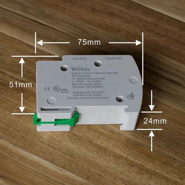 Alt view image 5 of 5 - WTH-SG/RJ45-E DIN-Rail Mounted Gigabit Ethernet PoE Surge Protector Full GDT 1-2 3-6 TVS Surge Protection