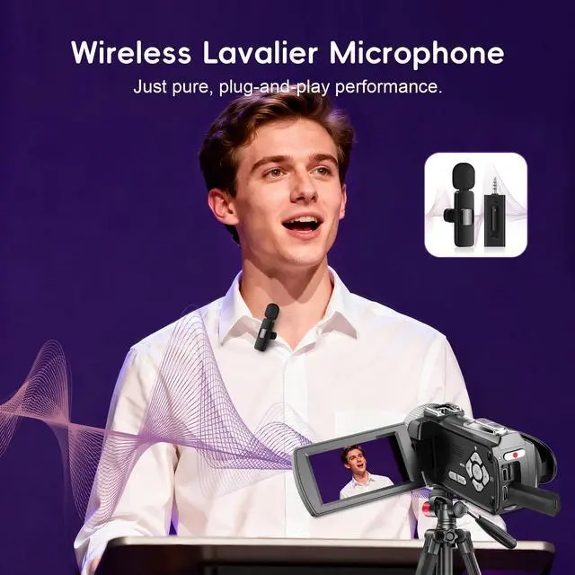 Alt view image 2 of 7 - 4K Video Camera Camcorder Mini Mic 48MP 60FPS UHD Vlogging Cameras for YouTube 18X Digital Zoom 3.0''IPS Screen Camera with 32GB Card, Wireless Lavalier Microphone, Remote, 2 Batteries