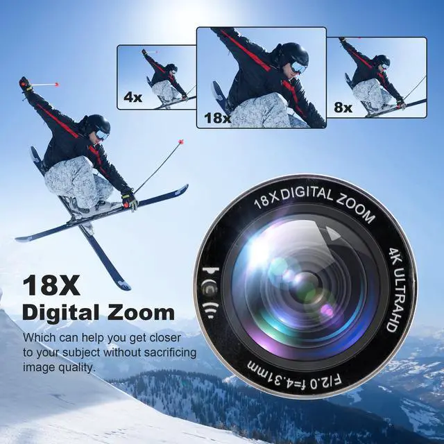 Alt view image 4 of 7 - 4K Video Camera Camcorder Mini Mic 48MP 60FPS UHD Vlogging Cameras for YouTube 18X Digital Zoom 3.0''IPS Screen Camera with 32GB Card, Wireless Lavalier Microphone, Remote, 2 Batteries