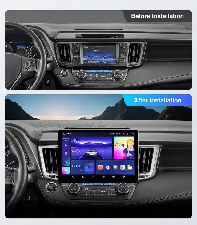 Alt view image 2 of 7 - 11.5" Car Radio Stereo for 2013-2018 Toyota RAV4 Upgrade 4G+64G Carplay | Android Auto Touchscreen Replacement Wireless MirrorLink GPS Navigation SWC FM AM Reverse Camera