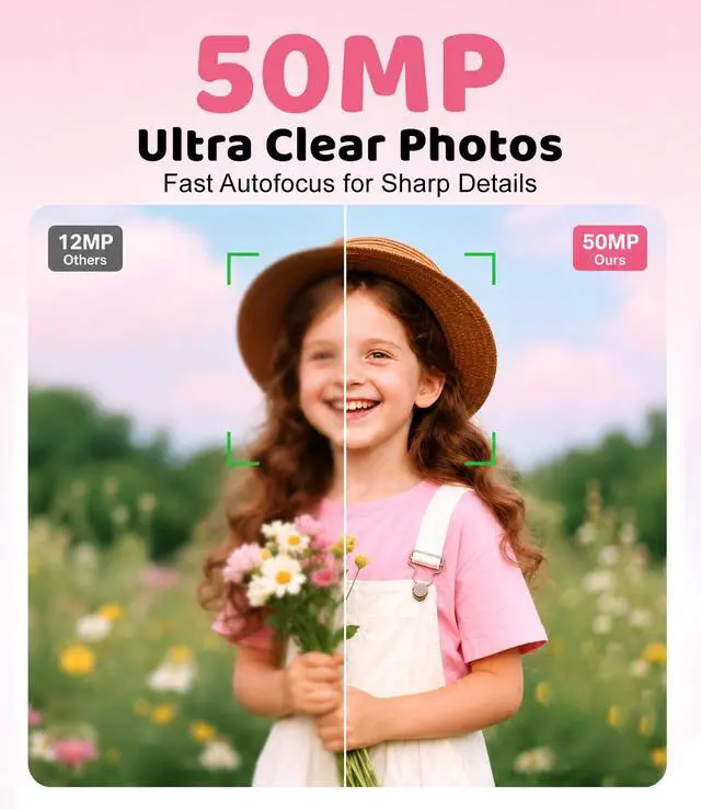 Alt view image 3 of 7 - Pink Digital Camera, 50MP FHD 1080P Portable Point and Shoot Camera, Small Digital Camera with 16X Digital Zoom, Anti-Shake Vlogging Device for Daily Life, Travel, Kids, and Beginners