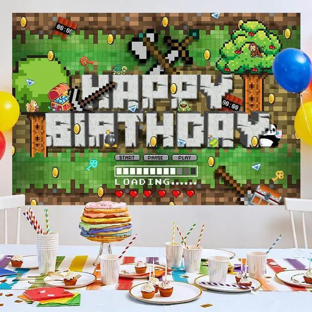 Main image of Sandbox Game Party Backdrop, 7 X 5ft Pixel Theme Party Banner Supplies Vdieo Game Party Decoration for Birthday, Party (5x7ft)