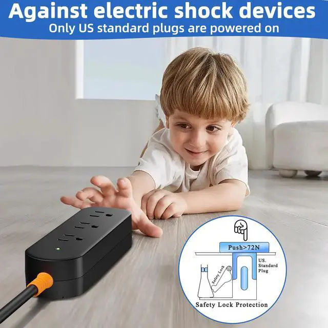 Alt view image 3 of 7 - Outdoor Power Strip Weatherproof, 10FT Outdoor Extension Cord, IPX6 Waterproof Surge Protector with 3 Wide Outlets, Shockproof Overload Protection for Camping, Garden, Industrial, Home Power Strip