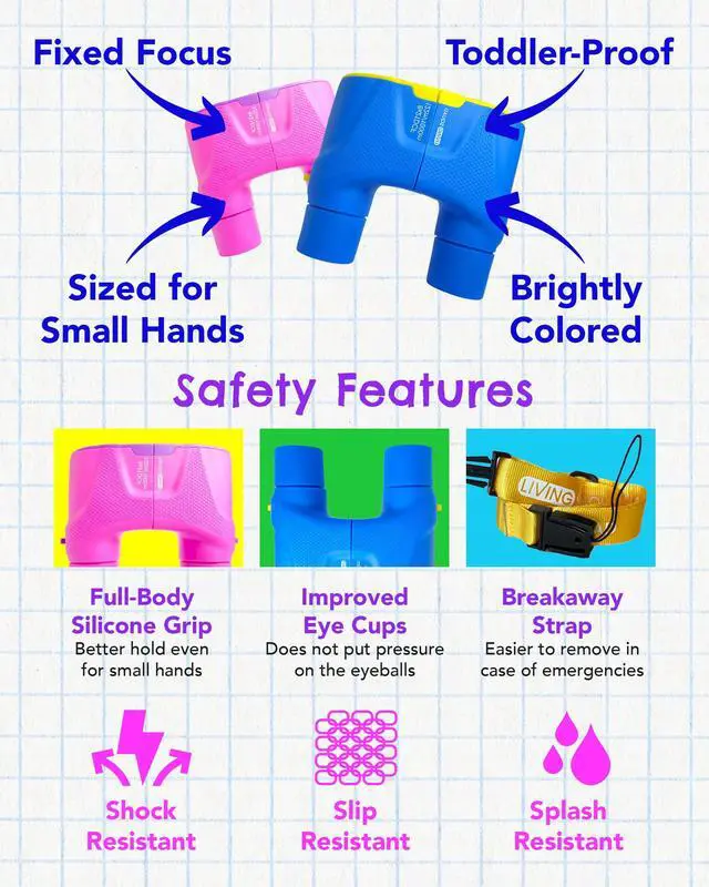 Alt view image 6 of 7 - Toddler Binoculars for Kids Ages 3-12, 8x21 Focus Free | no adjusting needed, point and look design, real 8X magnification, stem toy, boys and girls, bird watching, camping