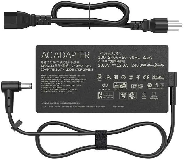 Main image of 240W Laptop Charger Compatible with Asus ROG Zephyrus G14 G15 M16 G16 S15 S17 ROG Flow X16 ROG Strix Scar 15,TUF Gaming A15 A17 F15 F16 F17 AD240-00E ADP-240EB B Gaming Laptop 20V/12A Adapter