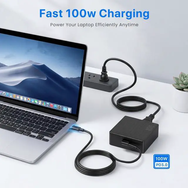Alt view image 6 of 7 - 100W USB-C Laptop Charger Compatible with MSI Prestige 13 14 15 16, Summit E13 E14 E15 E16 Flip Evo, 20V 5A Type-C AC Adapter Compatible with MSI MS-16S8, P/N A21-100P1A A100AP05P Power Cord