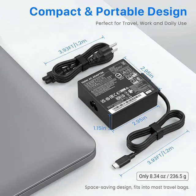 Alt view image 4 of 7 - 100W USB-C Laptop Charger Compatible with MSI Prestige 13 14 15 16, Summit E13 E14 E15 E16 Flip Evo, 20V 5A Type-C AC Adapter Compatible with MSI MS-16S8, P/N A21-100P1A A100AP05P Power Cord