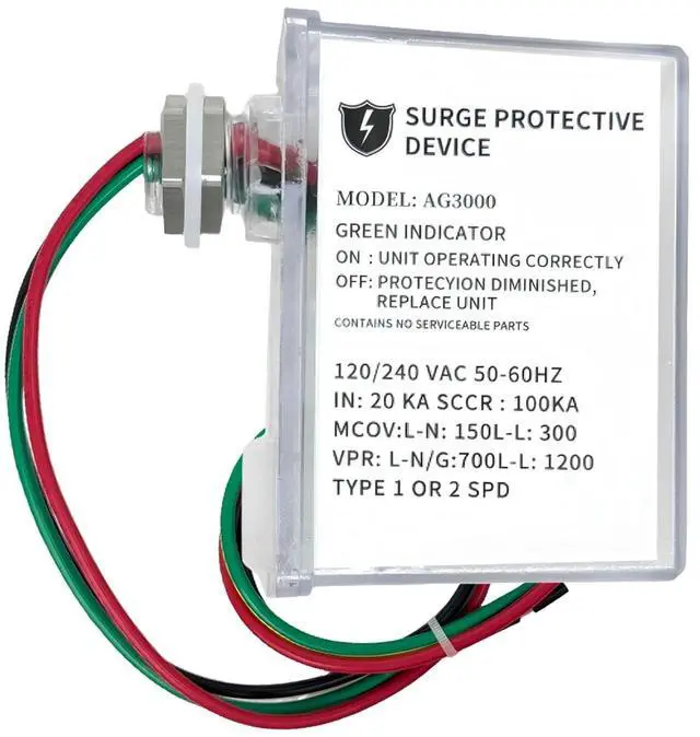 Main image of AG3000 HVAC Surge Protective Device 120/240VAC Indoor Outdoor | TPMOV internal structure, IP65 sealed shell, LED working prompt, waterproof Type 4X casing, stable overvoltage blocking