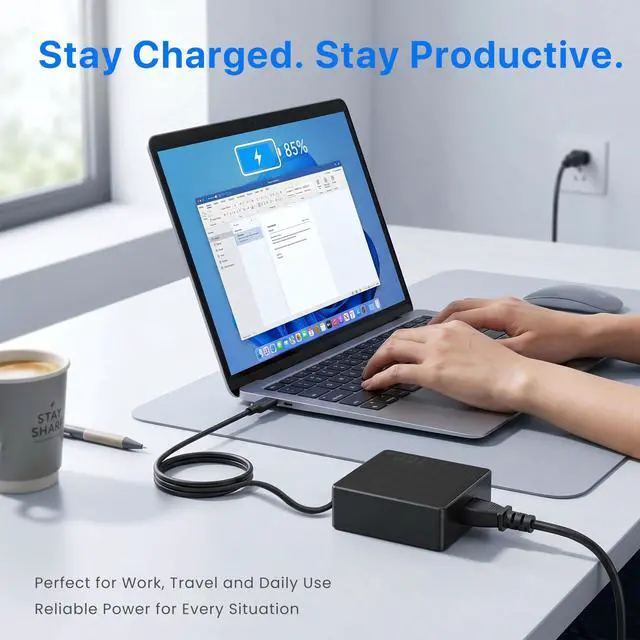Alt view image 7 of 7 - 100W USB-C Laptop Charger Compatible with MSI Prestige 13 14 15 16, Summit E13 E14 E15 E16 Flip Evo, 20V 5A Type-C AC Adapter Compatible with MSI MS-16S8, P/N A21-100P1A A100AP05P Power Cord