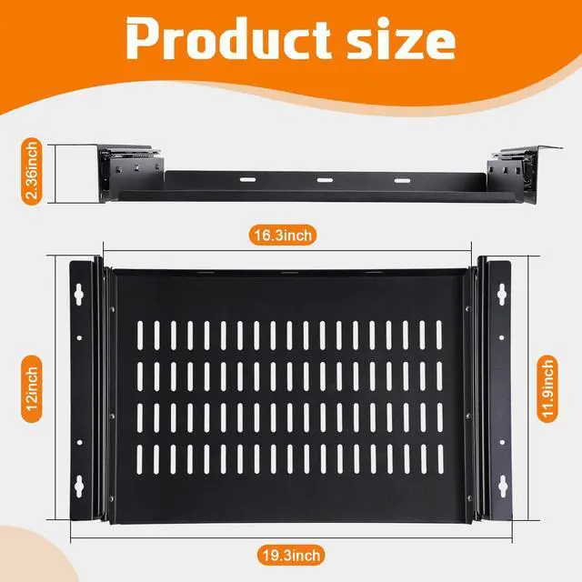 Alt view image 2 of 7 - Sliding Under Desk Laptop Mount Shelf with Air Vents 16.3" W x 12" D Metal Under Desk Slide Out Tray Laptop Storage Tray for Home Office Standing Desks Workstations Cabinet Gaming