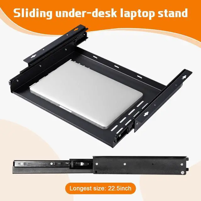 Alt view image 3 of 7 - Sliding Under Desk Laptop Mount Shelf with Air Vents 16.3" W x 12" D Metal Under Desk Slide Out Tray Laptop Storage Tray for Home Office Standing Desks Workstations Cabinet Gaming