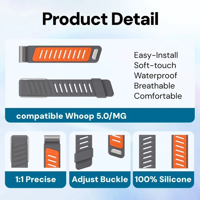 Alt view image 6 of 7 - Replacement Strap for Whoop 5.0 MG Sportflex Band Waterproof, Silicone, Adjustable Wristband