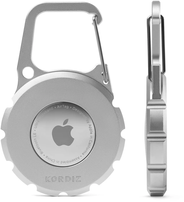 Main image of Airtag Holder Carabiner - Airtag keychain Case with Aluminum Frame and Full Grain Leather Cover for Apple Airtags - Protective Cover Accessories (Silver)