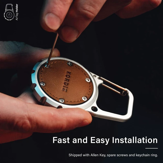 Alt view image 7 of 7 - Airtag Holder Carabiner - Airtag keychain Case with Aluminum Frame and Full Grain Leather Cover for Apple Airtags - Protective Cover Accessories (Silver)