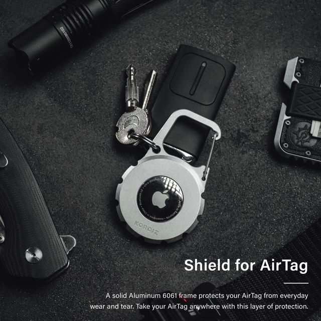 Alt view image 4 of 7 - Airtag Holder Carabiner - Airtag keychain Case with Aluminum Frame and Full Grain Leather Cover for Apple Airtags - Protective Cover Accessories (Silver)
