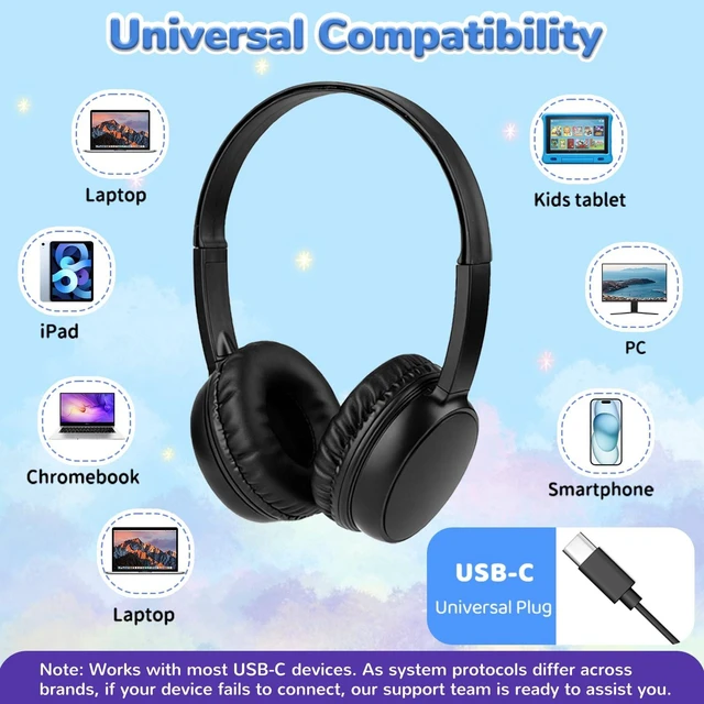 Alt view image 3 of 7 - 5 Pack USB Tpye C Wired Kids Headphones Bulk for School Classroom