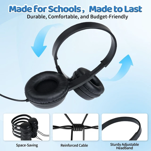 Alt view image 7 of 7 - 5 Pack USB Tpye C Wired Kids Headphones Bulk for School Classroom