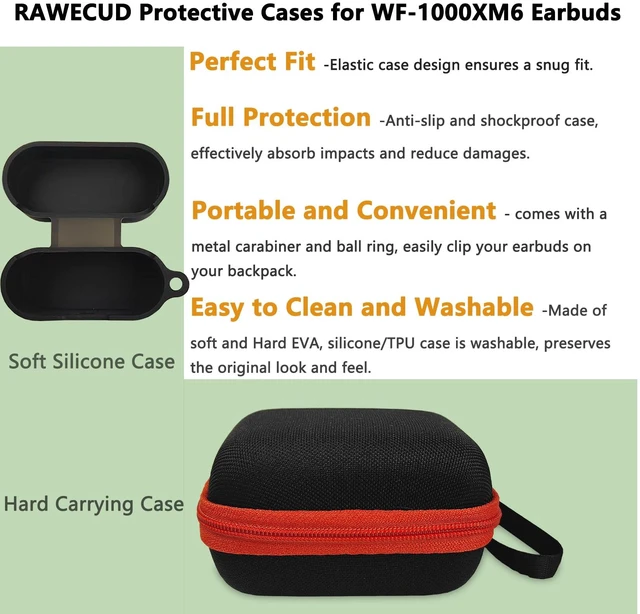 Alt view image 6 of 7 - Hard Carrying Case and Silicone Cover Case for Sony WF-1000XM6 Earbuds Protective Cases for WF-1000XM6 Earbuds Accessories, Shockproof Cover with Ball Ring and Metal Carabiner (Black Case)