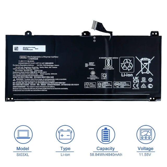 Alt view image 2 of 6 - SI03XL 58.84Wh Laptop Battery Compatible with HP Chromebook x360 14C-CC 14C-cc0013dx 14C-cc0047nr 14C-cc0000nb Series Laptop HSTNN-OB1V M12585-005 M12585-05 M02027-005 M12329-AC1 3ICP4/77/92