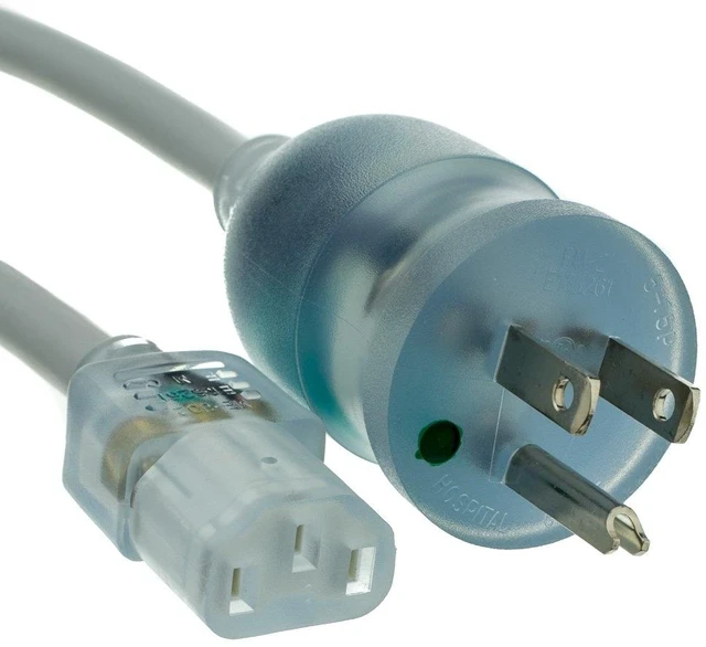 Main image of 6 feet Hospital Grade Green Dot Power Cord, Nema 5-15P Male to C13 Female Clear Plug, 14 AWG, SJT, 15 Amp/125 Volt, Power Supply Cord, Clear