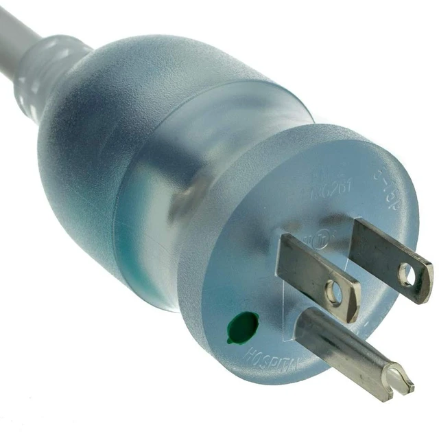 Alt view image 2 of 6 - 6 feet Hospital Grade Green Dot Power Cord, Nema 5-15P Male to C13 Female Clear Plug, 14 AWG, SJT, 15 Amp/125 Volt, Power Supply Cord, Clear