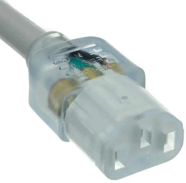 Alt view image 3 of 6 - 6 feet Hospital Grade Green Dot Power Cord, Nema 5-15P Male to C13 Female Clear Plug, 14 AWG, SJT, 15 Amp/125 Volt, Power Supply Cord, Clear