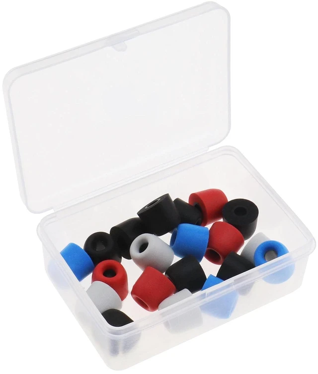 Main image of 10 Pairs of Memory Foam Earbuds Tips for Most Earphone 4.5-5.5mm with Storage Box Blocking Out Ambient Noise 4 Colors Black Red Blue Grey Replacement