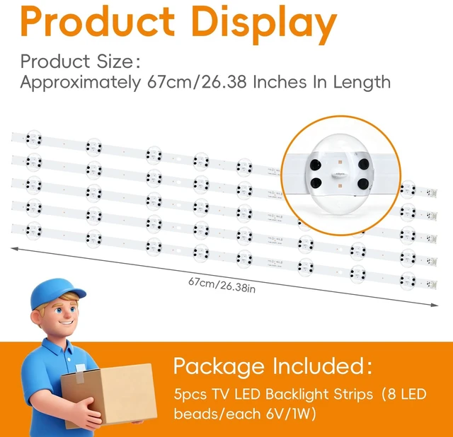 Alt view image 2 of 6 - 5 Pieces of LED Backlight Strips for LG 60 Models Fits 60UM6900PUA, 60UN7000PUB, 60UM7100PLB, 60UM6950D; LGIT_Y19_60UM71; 26.38", 6V, 8 LEDs