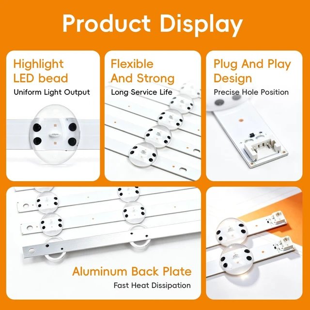 Alt view image 4 of 6 - 5 Pieces of LED Backlight Strips for LG 60 Models Fits 60UM6900PUA, 60UN7000PUB, 60UM7100PLB, 60UM6950D; LGIT_Y19_60UM71; 26.38", 6V, 8 LEDs