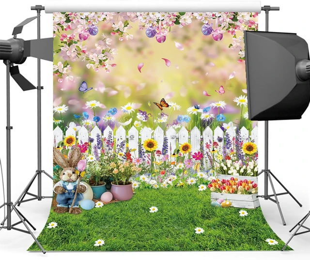 Alt view image 2 of 7 - Easter Backdrop 8X10FT Spring Garden Green Lawn Natural Scenery Photography Backdrop for Kids Adult Easter Birthday Party Decorations Banner (96 x 120 inch)