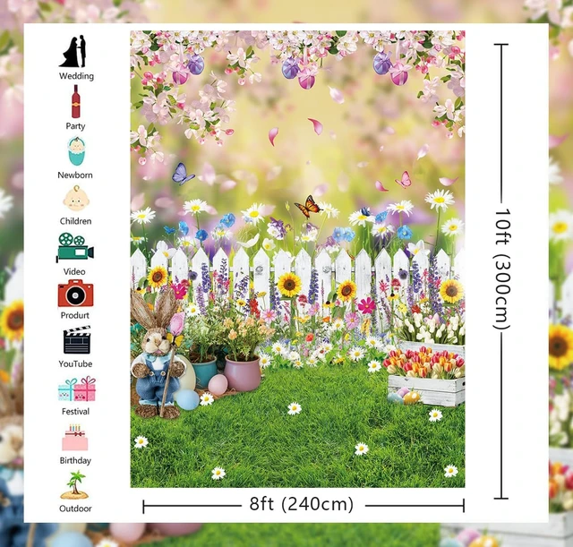 Alt view image 6 of 7 - Easter Backdrop 8X10FT Spring Garden Green Lawn Natural Scenery Photography Backdrop for Kids Adult Easter Birthday Party Decorations Banner (96 x 120 inch)