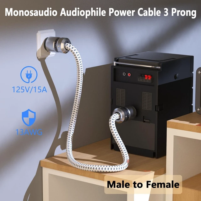 Alt view image 2 of 7 - 12AWG Audiophile HiFi Power Cord Pure Copper Plug IEC320 C13 Connector(1M) Audio Power Cord Hi End Braided Sleeve For Audio Equipment Amp/Amplifier