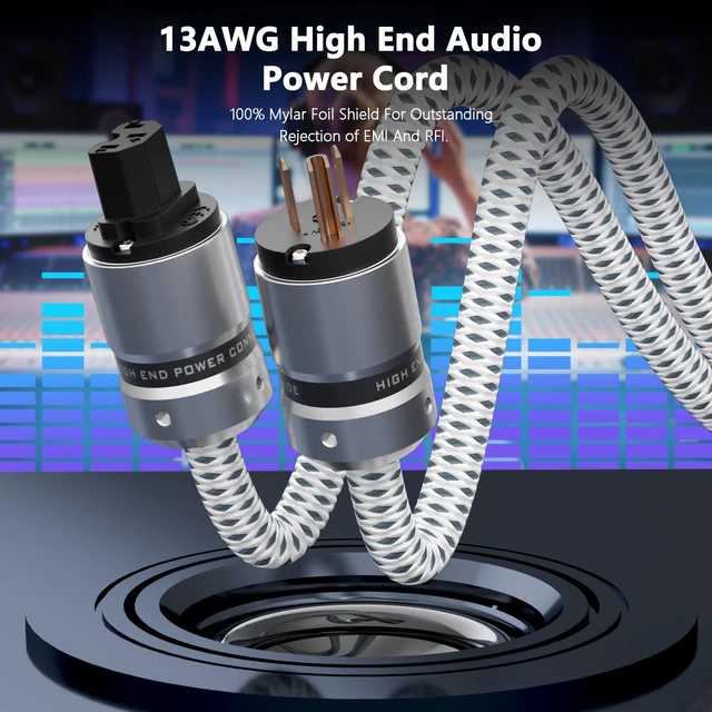 Alt view image 3 of 7 - 12AWG Audiophile HiFi Power Cord Pure Copper Plug IEC320 C13 Connector(1M) Audio Power Cord Hi End Braided Sleeve For Audio Equipment Amp/Amplifier