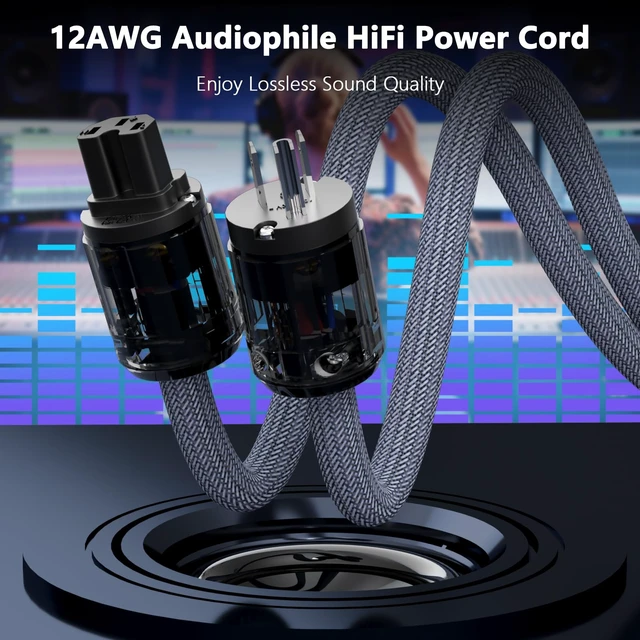 Alt view image 3 of 7 - 12AWG HiFi Audio AC Power Cable with 3-Prong Rhodium Plated Plugs(1.5M) Audiophile Power Cord 125V 15A High Quality Braided Sleeves Power Line with Power Filter/Turntable, Amplifier/CD Player/DAC