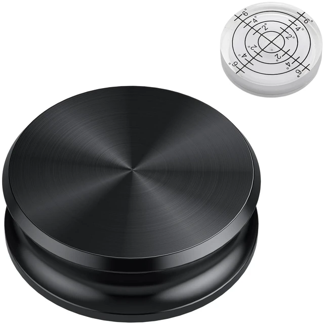 Main image of Vinyl Record Weight Stabilizer 311g for Turntables with Bubble Level 25mm low profile fits most dust covers.7.5mm spindle hole,felt base and bubble level help stabilize slightly warped records