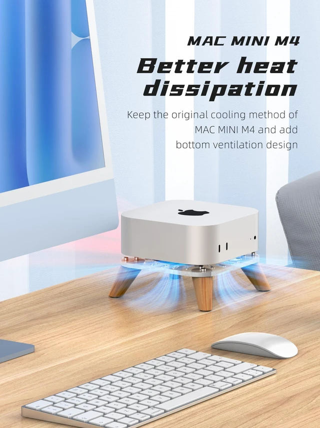 Alt view image 3 of 7 - Wooden transparent Mac Mini M4/M4Pro Stand Bases, macmini 2024 Computer host Vertical Dock Holder, Storage Racks Ventilation holes on the bottom for better heat dissipation-AJM4-4