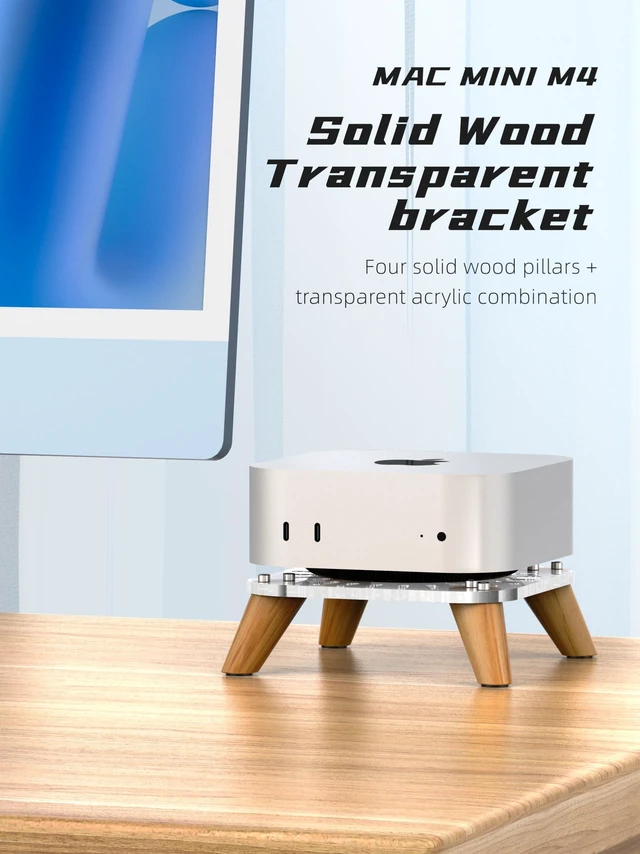 Alt view image 4 of 7 - Wooden transparent Mac Mini M4/M4Pro Stand Bases, macmini 2024 Computer host Vertical Dock Holder, Storage Racks Ventilation holes on the bottom for better heat dissipation-AJM4-4