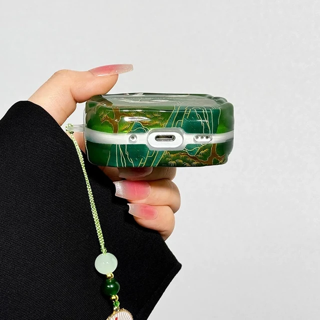 Alt view image 6 of 7 - for AirPod Pro 3 Case 2025 for Women Girls Cute Cultural Lucky Elegant Crane with Tassels Charm Soft TPU Protective Cover Compatible for AirPods Pro 3rd Generation (Green Crane)