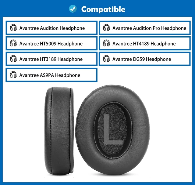 Alt view image 2 of 6 - Professional Earpads Cushion Replacement Compatible with Avantree Audition, Audition Pro HT5009, HT4189, HT3189, DG59, AS9PA, AS9PA Headphones Ear Pads with Skin-Friendly Leather