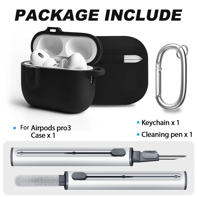 Alt view image 2 of 5 - Compatible with AirPod Pro 3 Case Cover with Cleaner Kit, Soft Silicone Cover for AirPods Pro 3rd Generation Comes with Magnetic Lid Lock & Horse Pendant for Women/Men,Magnetic Black
