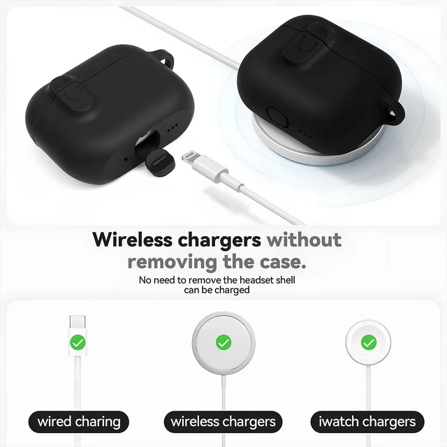 Alt view image 3 of 5 - Compatible with AirPod Pro 3 Case Cover with Cleaner Kit, Soft Silicone Cover for AirPods Pro 3rd Generation Comes with Magnetic Lid Lock & Horse Pendant for Women/Men,Magnetic Black