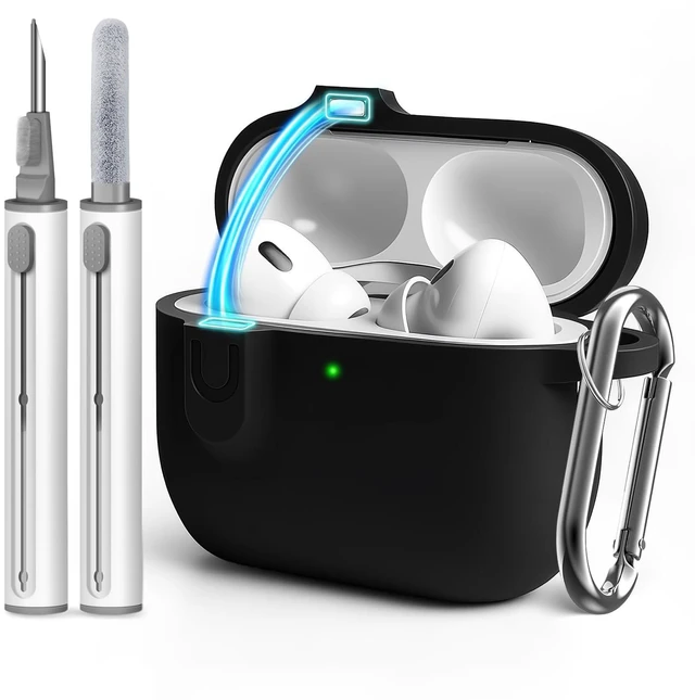 Main image of Compatible with AirPod Pro 3 Case Cover with Cleaner Kit, Soft Silicone Cover for AirPods Pro 3rd Generation Comes with Magnetic Lid Lock & Horse Pendant for Women/Men,Magnetic Black