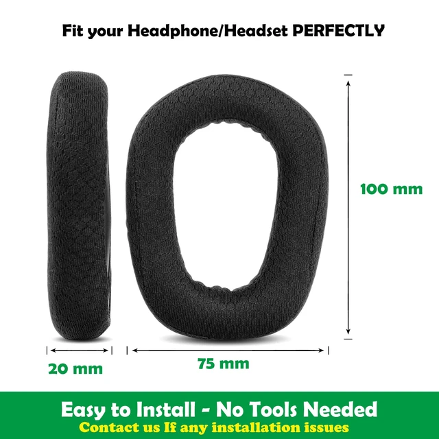 Alt view image 3 of 6 - Professional Replacement Earpads Cushions for Logitech G435 Bluetooth Wireless Gaming Headset, Breathable Fabric & Foam, Black