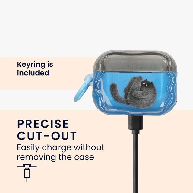 Alt view image 4 of 7 - in-Ear Headphones Case for Apple Airpods Pro 3 - Protective Shockproof Case for Earbuds with Keychain - Soft & Durable Pilates Cat