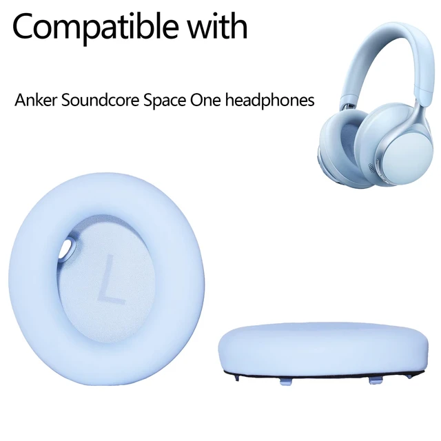 Alt view image 2 of 7 - Ear Pads Replacement for Anker Soundcore Space One (S1) Headphones - Blue Ear Cushions with Soft Protein Leather, Noise Isolation Foam Cover, Not Space One Pro, All-Day Comfort