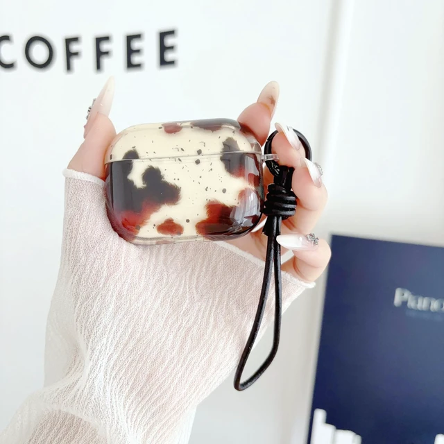 Alt view image 3 of 7 - Feather Print Case for AirPods Pro 3,Clear Brown Tortoise with Leather Wrist Lanyard Protective Cover for AirPod Pro 3
