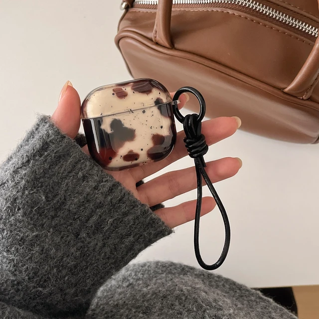 Alt view image 2 of 7 - Feather Print Case for AirPods Pro 3,Clear Brown Tortoise with Leather Wrist Lanyard Protective Cover for AirPod Pro 3