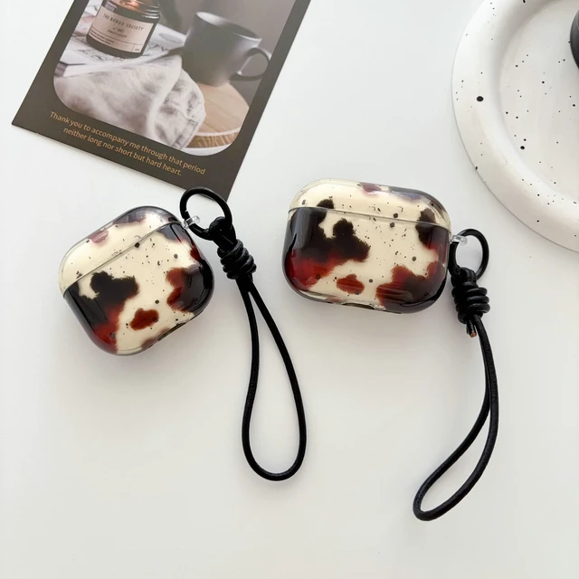 Alt view image 7 of 7 - Feather Print Case for AirPods Pro 3,Clear Brown Tortoise with Leather Wrist Lanyard Protective Cover for AirPod Pro 3