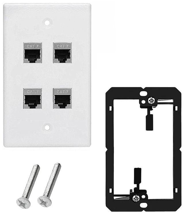 Main image of 4 Ports Ethernet Wall Plate With Bracket, 10Gbps 600MHZ, Cat7 RJ45 Female to Female Coupler Keystone Module, Solder-free Pass Through Face Plate for TV Modem Laptop Switch ADSL